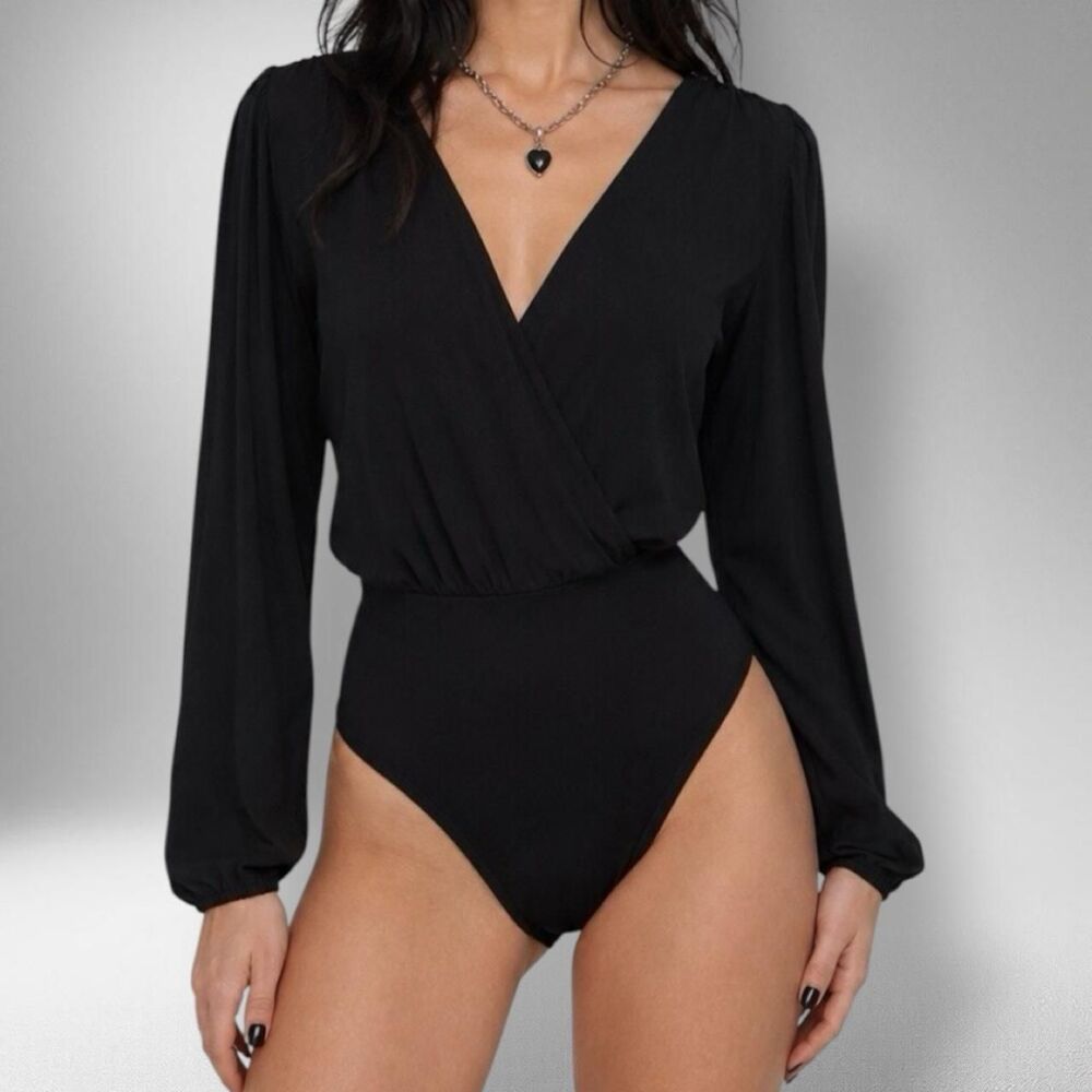 Harper Heritage Black Surplice Balloon Sleeve Bodysuit – Size S